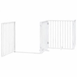 Walplus White Dog Gate With Door Foldable 4 Panels 320 Cm Poplar Wood 3 Panels + 1 Door Panel - thumbnail 4