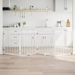 Walplus White Dog Gate With Door Foldable 4 Panels 320 Cm Poplar Wood 3 Panels + 1 Door Panel - thumbnail 1