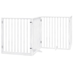 Walplus White Dog Gate With Door Foldable 4 Panels 320 Cm Poplar Wood 3 Panels + 1 Door Panel - thumbnail 2