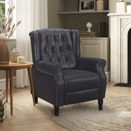 Faux Leather Suede Black Manual Recliner Wingback Chair