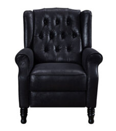 Faux Leather Suede Black Manual Recliner Wingback Chair - thumbnail 4