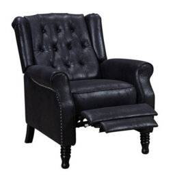 Faux Leather Suede Black Manual Recliner Wingback Chair - thumbnail 2