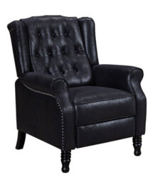 Faux Leather Suede Black Manual Recliner Wingback Chair - thumbnail 3