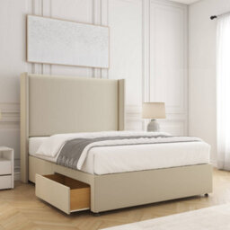Bsspoke Austin Divan Bed Set Cream Plush Velvet With 54Inch Wingedback Headboard 2 Drawers Footend & No Mattress In All Sizes - thumbnail 1