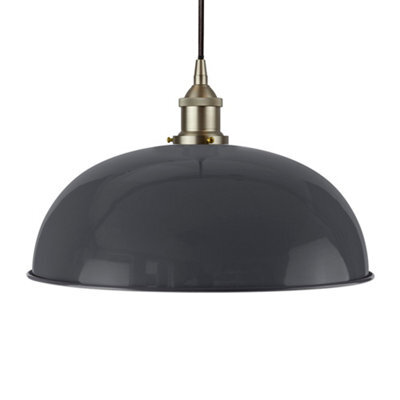 Slate Grey Worcester Painted Dome Pendant Light With Brushed Chrome Lamp Holder And Black Round Cable - Se Home - image 1