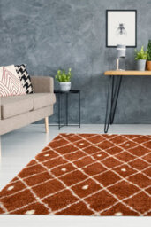 Melrose Shaggy Nomadic Orange White Patterned Lines Indoor Large Area Rug 160/230Cm - thumbnail 1
