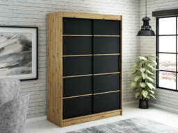 Arte Leto T Contemporary 2 Sliding Door Wardrobe 5 Shelves 2 Rails Black Matt And Oak Artisan Effect (H)2000mm (W)1500mm (D)620mm - thumbnail 2