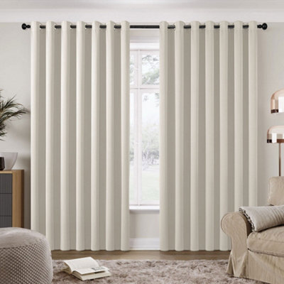 Thehotsale Beige 229Cm W Solid Colour Grommet Top Polyester 100% Blackout Curtains Pair - image 1
