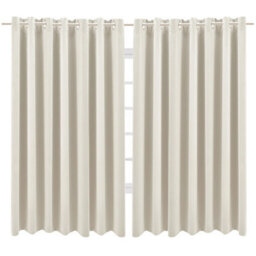 Thehotsale Beige 229Cm W Solid Colour Grommet Top Polyester 100% Blackout Curtains Pair - thumbnail 2