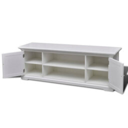 Walplus Modern Tv Stand Cabinet White Wood Tv Unit With Four Shelves Sturdy Mdf And Pine Wood - thumbnail 4