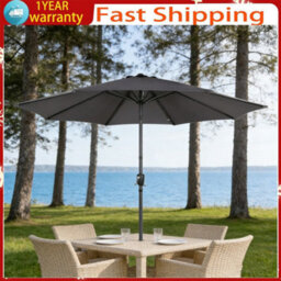 3M 8 Ribs Gray Patio Parasol Tilt Sun Shade Umbrella