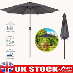 3M 8 Ribs Gray Patio Parasol Tilt Sun Shade Umbrella - thumbnail 4