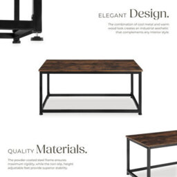 Tectake Coffee Table - Rectangular With Height-Adjustable Plastic Feet  -  Industrial Wood Dark, Rustic - thumbnail 3
