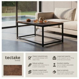 Tectake Coffee Table - Rectangular With Height-Adjustable Plastic Feet  -  Industrial Wood Dark, Rustic - thumbnail 2