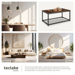 Tectake Coffee Table - Rectangular With Height-Adjustable Plastic Feet  -  Industrial Wood Dark, Rustic - thumbnail 7