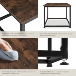 Tectake Coffee Table - Rectangular With Height-Adjustable Plastic Feet  -  Industrial Wood Dark, Rustic - thumbnail 4