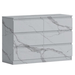 Zita White Marble Effect 6 Drawer Chest - Wide Storage Unit, (L) 40Cm X (W) 112Cm X (H) 75Cm, Stylish Bedroom Storage - thumbnail 5