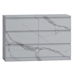 Zita White Marble Effect 6 Drawer Chest - Wide Storage Unit, (L) 40Cm X (W) 112Cm X (H) 75Cm, Stylish Bedroom Storage