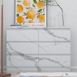Zita White Marble Effect 6 Drawer Chest - Wide Storage Unit, (L) 40Cm X (W) 112Cm X (H) 75Cm, Stylish Bedroom Storage - thumbnail 2
