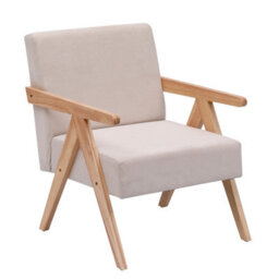 Nordlys Solid Wood And Beige Velvet Lounge Chair Countryside Style Living Room - thumbnail 1