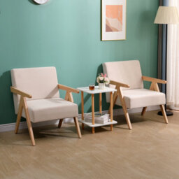 Nordlys Solid Wood And Beige Velvet Lounge Chair Countryside Style Living Room - thumbnail 7