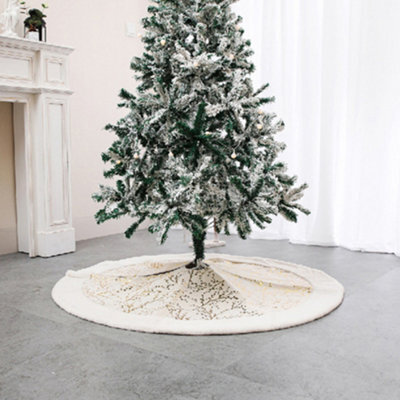 Darphe 78Cm Diameter Plush Christmas Tree Skirt With Gilded Branch Pattern - image 1