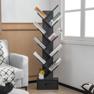 10 Tiers Bookshelf Display Bookcase Tree Shaped Storage Rack Shelves With Drawer - image 1