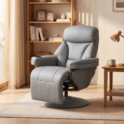 Grey Manual Recliner Chair With Footrest, Upholstered Reclining Armchair - thumbnail 4