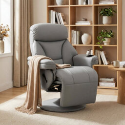 Grey Manual Recliner Chair With Footrest, Upholstered Reclining Armchair - thumbnail 1