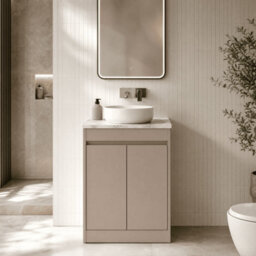 Balterley Chartley Contemporary Floor Standing 2 Door Vanity Unit With Carrera Marble Laminate Worktop, 600mm, Taupe - thumbnail 2