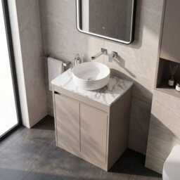 Balterley Chartley Contemporary Floor Standing 2 Door Vanity Unit With Carrera Marble Laminate Worktop, 600mm, Taupe - thumbnail 3