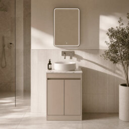 Balterley Chartley Contemporary Floor Standing 2 Door Vanity Unit With Carrera Marble Laminate Worktop, 600mm, Taupe - thumbnail 4