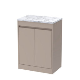 Balterley Chartley Contemporary Floor Standing 2 Door Vanity Unit With Carrera Marble Laminate Worktop, 600mm, Taupe - thumbnail 1