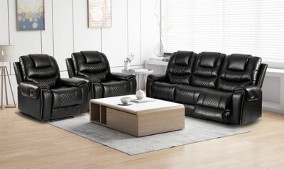 Black Faux Leather  3 + 1 + 1 Seater Manual Recliner Sofa And Armchair Set Ravenna - image 1
