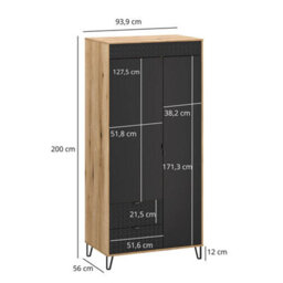 Heze Furniture Bellano 2 Door Wardrobe - Evok Oak / Black - thumbnail 3