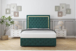 "Comfort Sofia Gold Emerald Plush Divan Bed Set 2 Drawers Left Side - 26"" Strutted & 12"" Footboard 6' Super King" - thumbnail 1