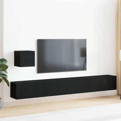 Berkfield 4 Piece Tv Unit Set In Black Oak, Engineered Wood. - image 1