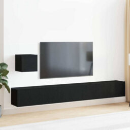 Berkfield 4 Piece Tv Unit Set In Black Oak, Engineered Wood. - thumbnail 1