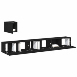 Berkfield 4 Piece Tv Unit Set In Black Oak, Engineered Wood. - thumbnail 3