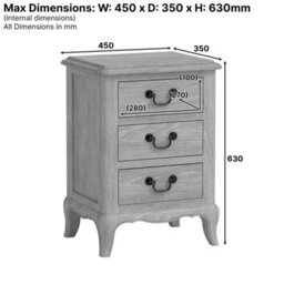 The Furniture Market French Chateau Oak Bedside Table 3 Drawer Solid Nightstand Cabriole Legs Antique Bronze Handles Natural Whitewash Finish - thumbnail 9
