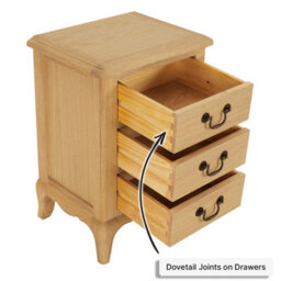 The Furniture Market French Chateau Oak Bedside Table 3 Drawer Solid Nightstand Cabriole Legs Antique Bronze Handles Natural Whitewash Finish - thumbnail 6