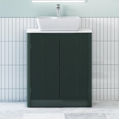 Royal Bathrooms Avenza 700mm Deep Moss Green Floor Standing Bathroom Vanity Unit 2 Door With Cube Basin - image 1
