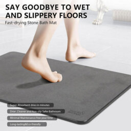 Stone Bath Mat Diatomaceous Earth Non Slip Bathroom Mat Quick Dry Absorbent Shower Floor Mat Dark Grey - thumbnail 5