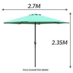 Glamhaus Garden Parasol Table Umbrella 2.7M With Crank Handle, Uv40 Protection, Includes Protection Cover, Robust Steel - Green - thumbnail 3