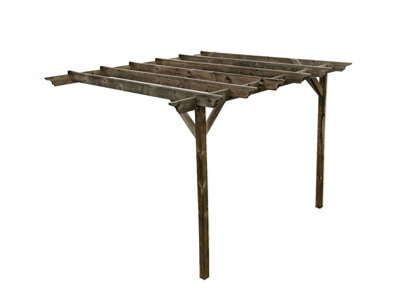 Arbor Garden Solutions Lean To Wooden Garden Pergola Kit - Orchid Design Wall Mounted Gazebo, 2.4M X 4.2M (Rustic Brown Finish) - image 1