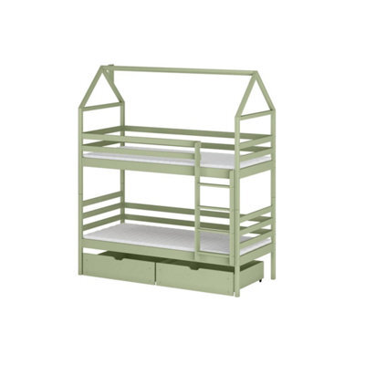 Arte Olive Wooden Bunk Bed Alex With Storage W198Cm - Trendy Bunk Bed With Drawers & Mattresses - image 1