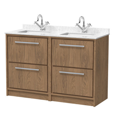 Hudson Reed Lille Floorstanding Four Drawer Contemporary Vanity Unit With Marble Top & Double Basin In Antique Oak, 1220 X 470mm - image 1