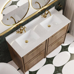 Hudson Reed Lille Floorstanding Four Drawer Contemporary Vanity Unit With Marble Top & Double Basin In Antique Oak, 1220 X 470mm - thumbnail 3