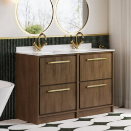 Hudson Reed Lille Floorstanding Four Drawer Contemporary Vanity Unit With Marble Top & Double Basin In Antique Oak, 1220 X 470mm - thumbnail 4