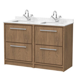 Hudson Reed Lille Floorstanding Four Drawer Contemporary Vanity Unit With Marble Top & Double Basin In Antique Oak, 1220 X 470mm